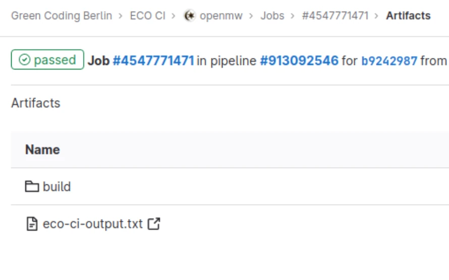 Eco CI Energy Estimation output